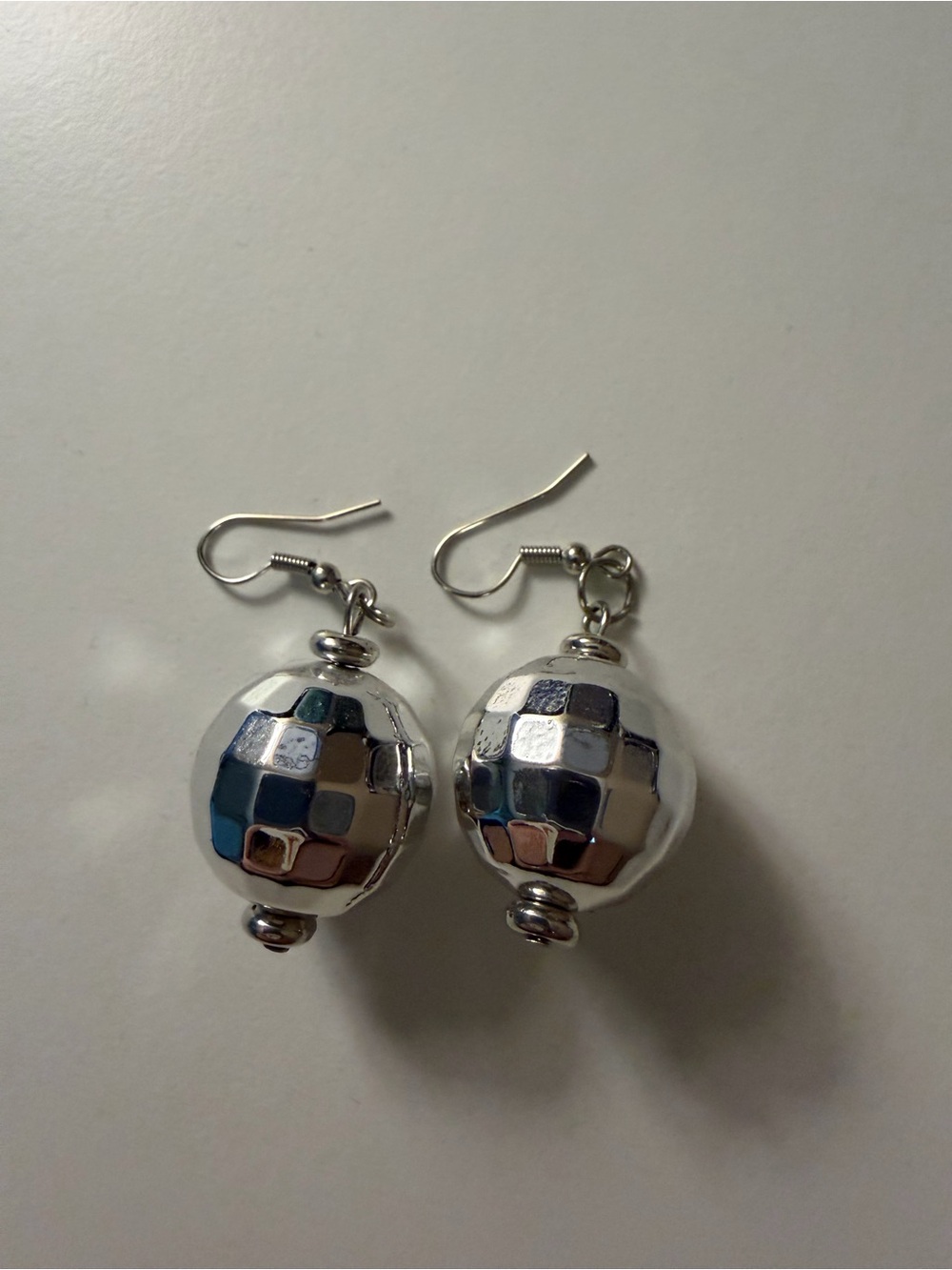 Source Unknown Silver Checkered Drop Earrings